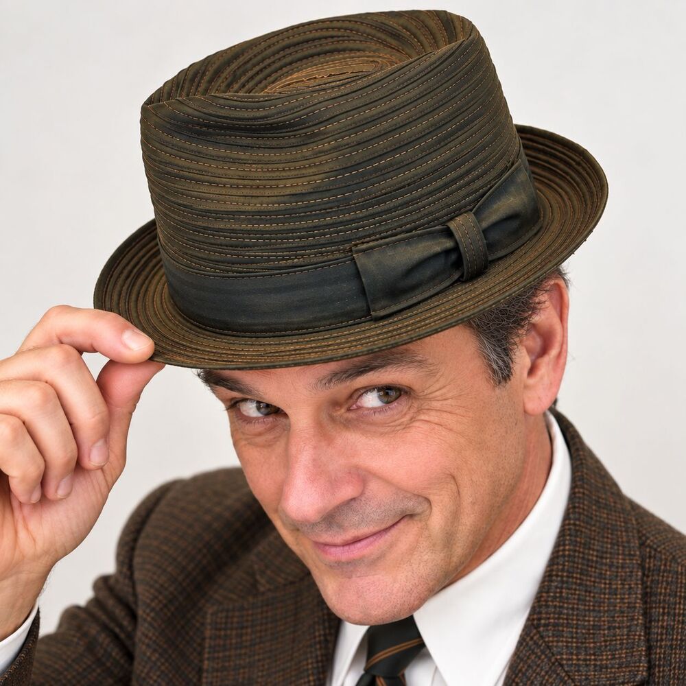 Vintage Champ Pork Pie Men's Hat 7 1/8 Stingy Brim Brown Green Fedora 1950-1960s